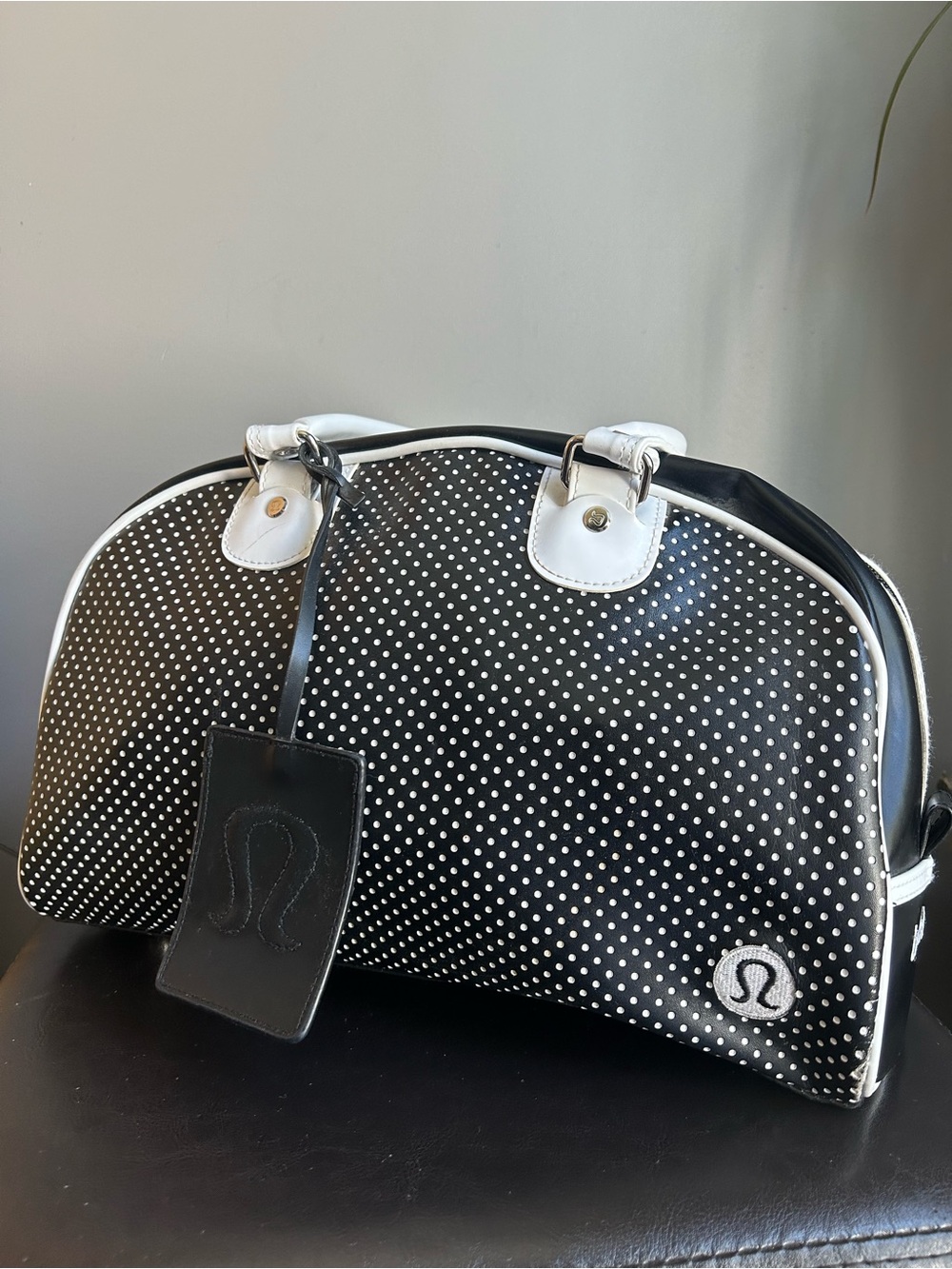 Lululemon Vintage Black & White Polka Dot Bowling Bag Style Carry All Bag